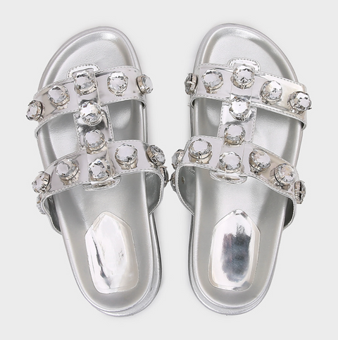 Round Rhinestone Embellished Thick Sole Slippers