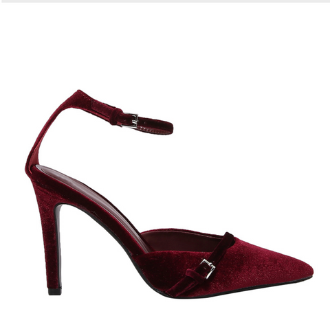 Wine Red Velvet Pointed-toe Sandals