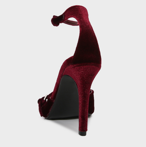 Wine Red Velvet Pointed-toe Sandals