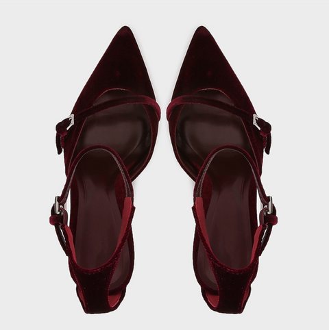 Wine Red Velvet Pointed-toe Sandals