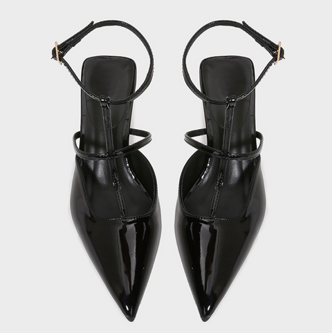 Pointed-toe Hollow Patent Leather Sandals