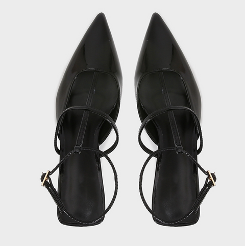 Pointed-toe Hollow Patent Leather Sandals