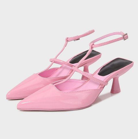 Pointed-toe Hollow Patent Leather Sandals