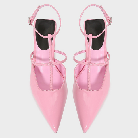 Pointed-toe Hollow Patent Leather Sandals