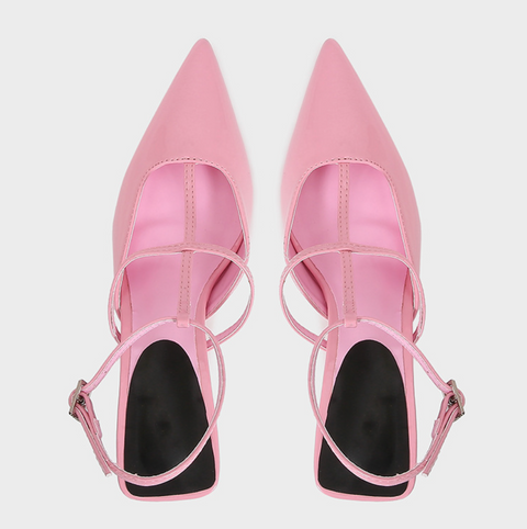 Pointed-toe Hollow Patent Leather Sandals