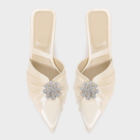 White Snowflake Rhinestone Embellished High Heeled Sandals