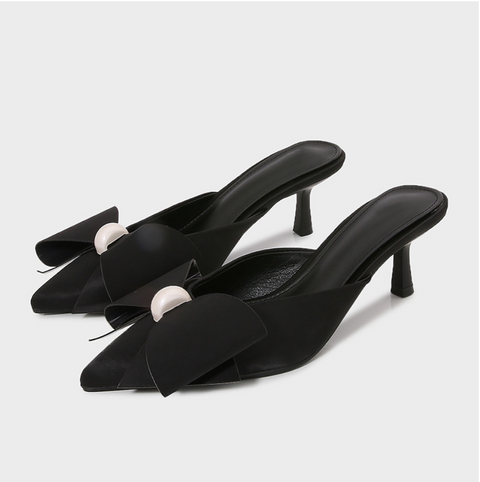 Artificial Pearls Bow Knotted Half-Slipper Sandals
