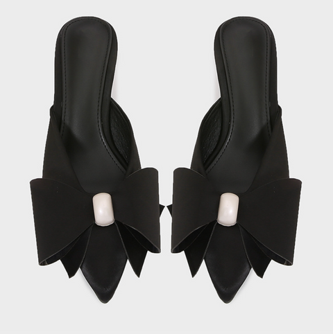 Artificial Pearls Bow Knotted Half-Slipper Sandals