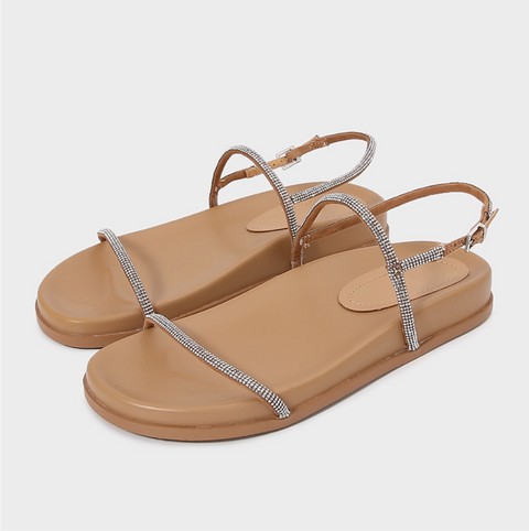 Rhinestone Spaghetti Strap Flat Sandals