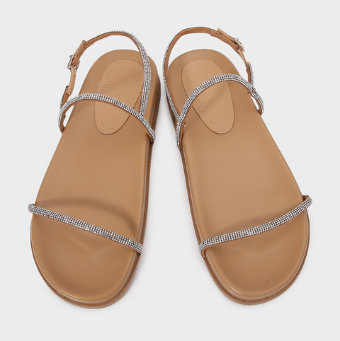Rhinestone Spaghetti Strap Flat Sandals