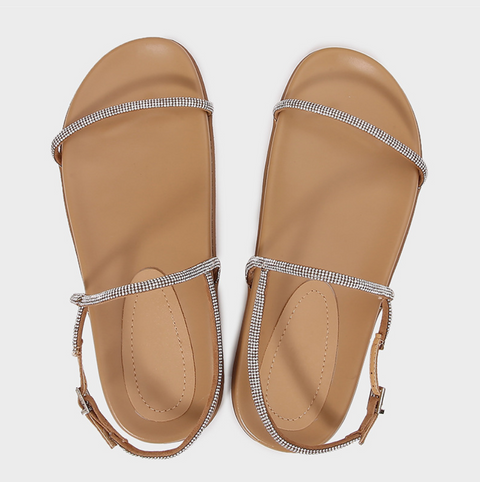 Rhinestone Spaghetti Strap Flat Sandals