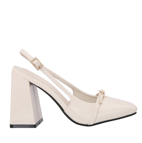 Creamy White Square-toe Chunky Sandals