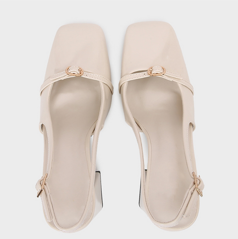Creamy White Square-toe Chunky Sandals