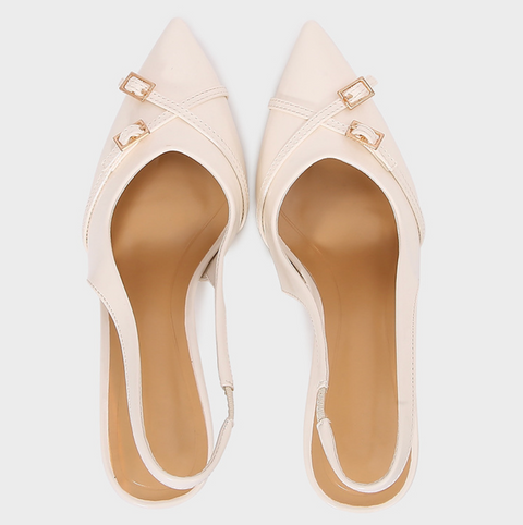 Pointed-toe Cross Buckled Black Sandals