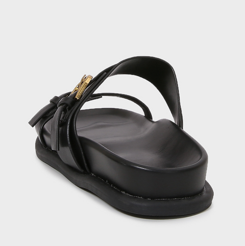 Brown Leather Belt Buckled Chunky Slippers