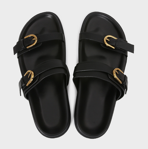 Brown Leather Belt Buckled Chunky Slippers