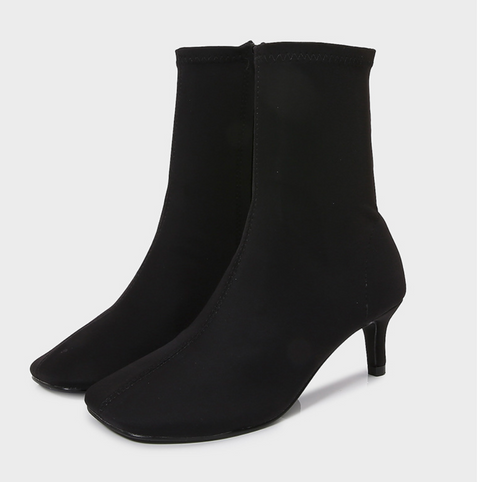 Square-toe Stretchy Black Sock Boots