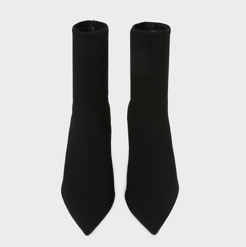 Pointed-toe Stretchy Black Knit Boots