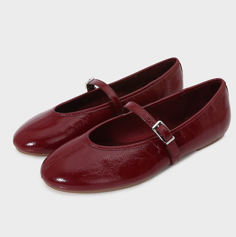 Red Patent Leather Visual Effect Buckled Flats