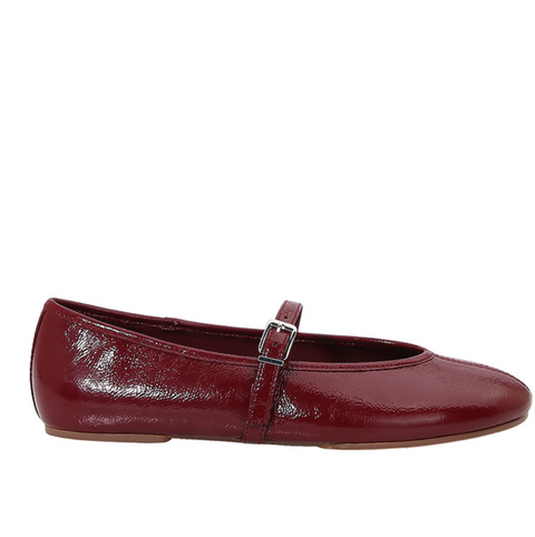 Red Patent Leather Visual Effect Buckled Flats
