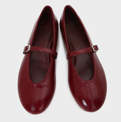Red Patent Leather Visual Effect Buckled Flats