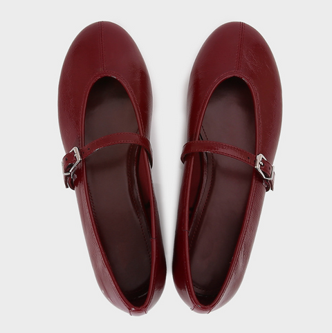 Red Patent Leather Visual Effect Buckled Flats