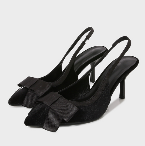 Black Velvet Bow Back Trimmed Sandals