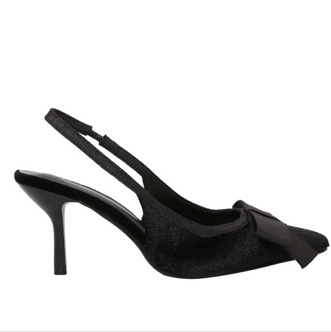 Black Velvet Bow Back Trimmed Sandals
