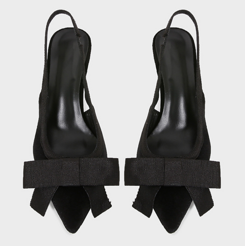 Black Velvet Bow Back Trimmed Sandals