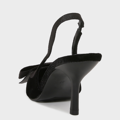 Black Velvet Bow Back Trimmed Sandals