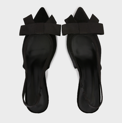 Black Velvet Bow Back Trimmed Sandals