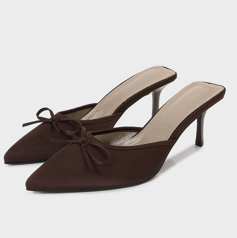 Bow-tie Fine High-heel Brown Pointed Sandals