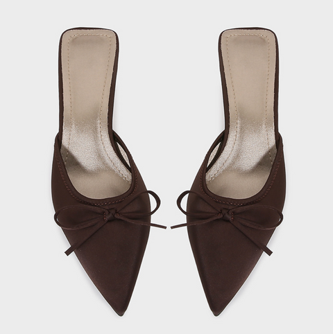 Bow-tie Fine High-heel Brown Pointed Sandals
