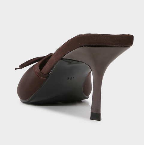 Bow-tie Fine High-heel Brown Pointed Sandals