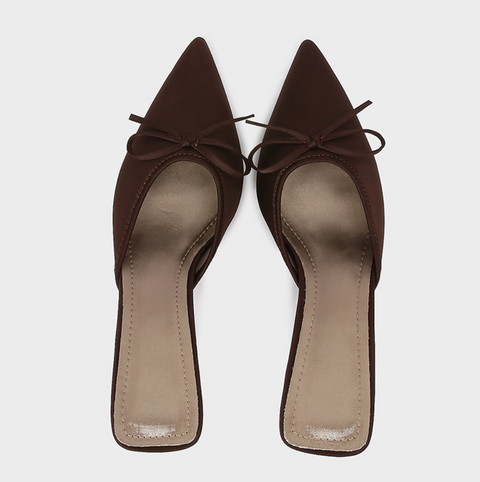 Bow-tie Fine High-heel Brown Pointed Sandals