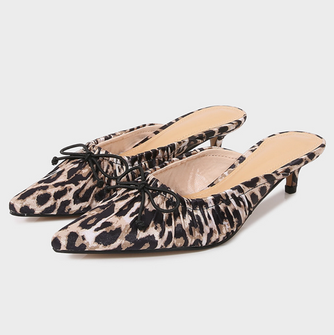 Leopard Printed Bow-tie Half-slipper Sandals