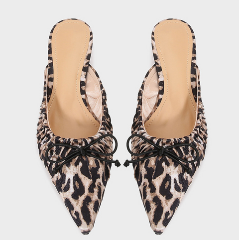 Leopard Printed Bow-tie Half-slipper Sandals