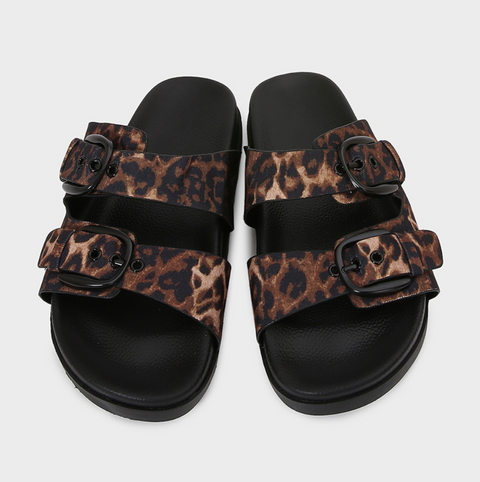 Double Buckled Leopard Printed Slippers
