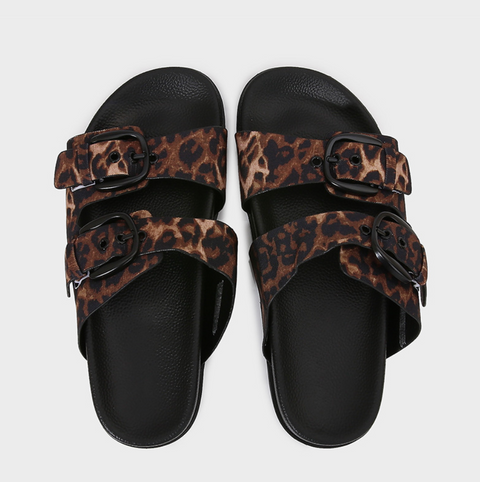 Double Buckled Leopard Printed Slippers