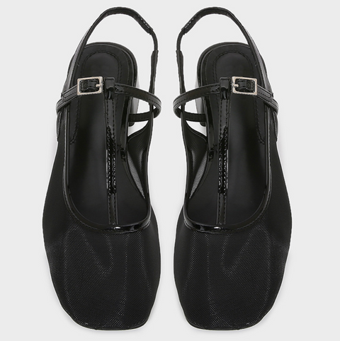 Black Hollowed Mesh Buckled Sandals