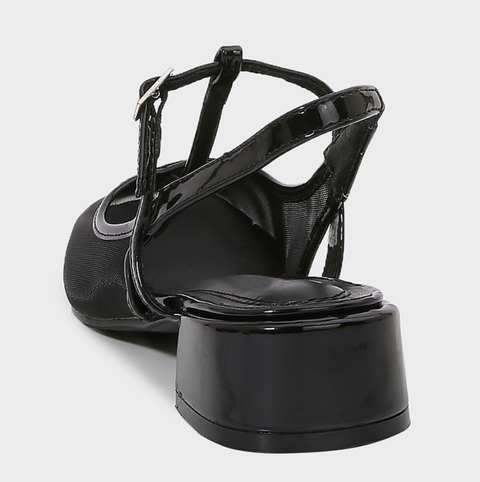 Black Hollowed Mesh Buckled Sandals