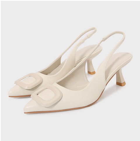 Square Decorated Creamy White Sandals