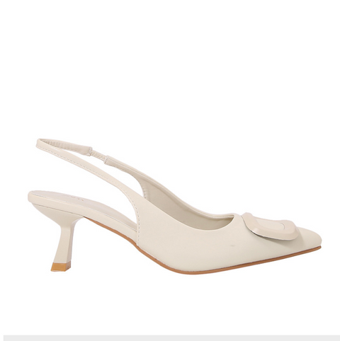Square Decorated Creamy White Sandals