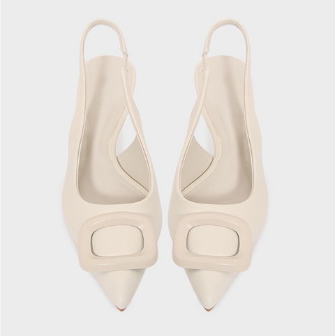 Square Decorated Creamy White Sandals