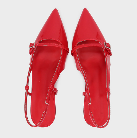 Buckle Embellished Pull Strap Shallow Sandals