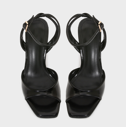 Black Patent Leather Buckle Strap High-heel Sandals