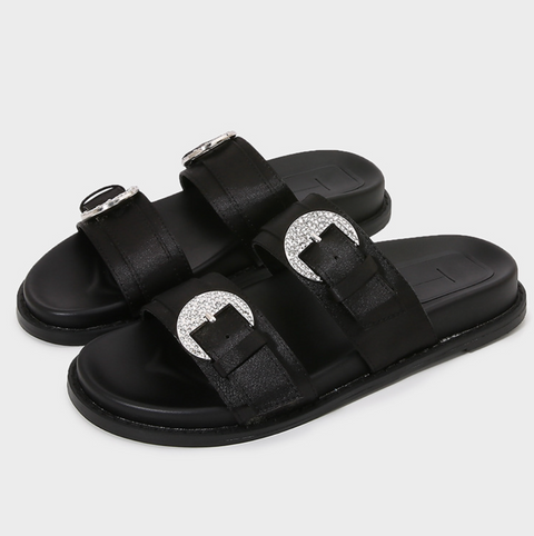 Rhinestone Studded Thick-sole Black Slippers