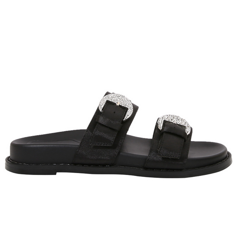 Rhinestone Studded Thick-sole Black Slippers