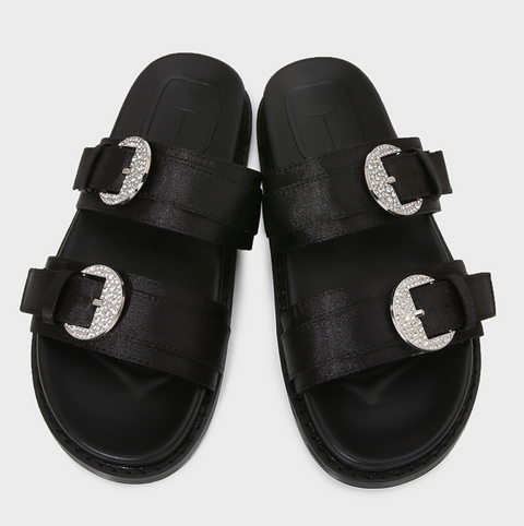 Rhinestone Studded Thick-sole Black Slippers