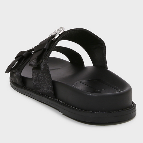 Rhinestone Studded Thick-sole Black Slippers